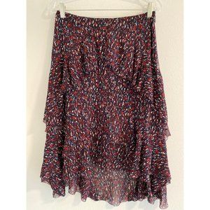 NWT JOIE brigida hi low tiered front blue red white print silk skirt size 4